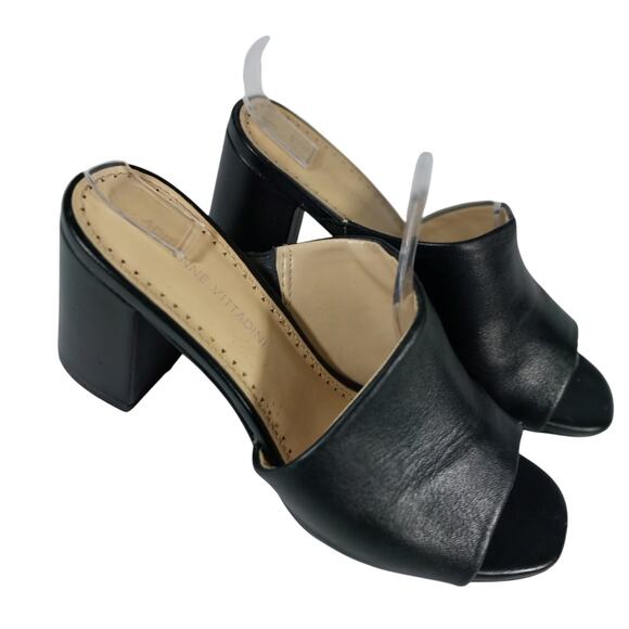 ADRIENNE VITTADINI! BLACK GENUINE LEATHER CHUNKY HEEL WRAP/STRAP HEELS! SZ 7.5M - Picture 2 of 10